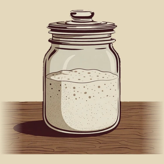 Jar of starter rising with small bubbles