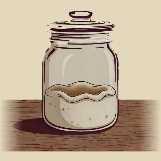 Jar of neglected starter, flat and thin