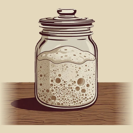Jar of starter at peak, domed and bubbly